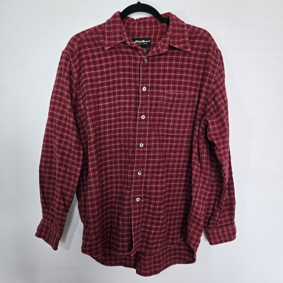 Eddie Bauer 00's Men's Red Plaid Flannel - Picture 1 of 7